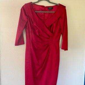 Tahari ASL Elegant Red Long Sleeve Dress